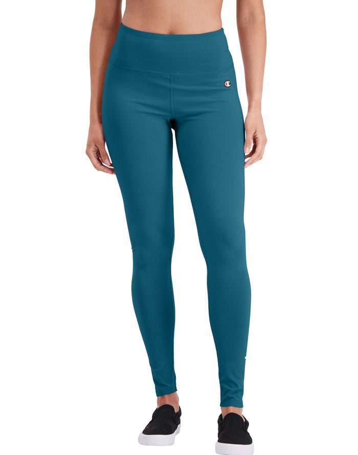 Champion Womens Leggings NZ - Everyday Script Logo Turquoise ( 7086-ASFQX )